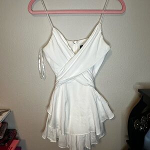 Chic White Wrap Mini Romper Dress